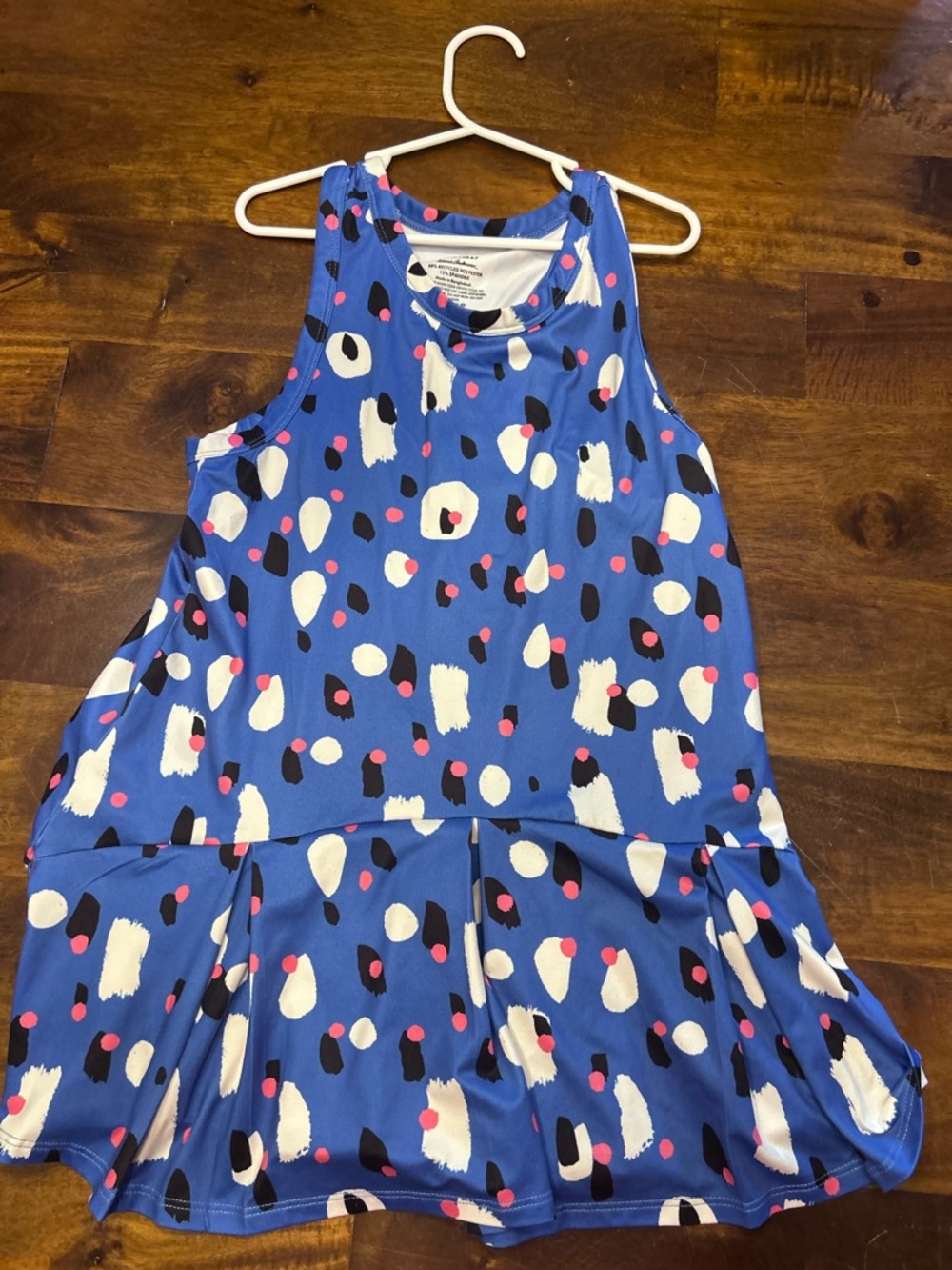 Hanna Andersson Blue Tank Dress with Pink and Black Dot Print